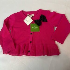 NWT Kate Spade Babies Peplum Cardigan 24 Mos Bougainvillea Pink Black Bow Girls